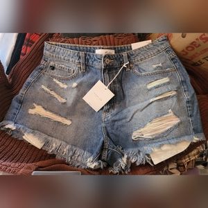 Two Pairs of Kancan Denim Distressed Shorts High Rise Denim